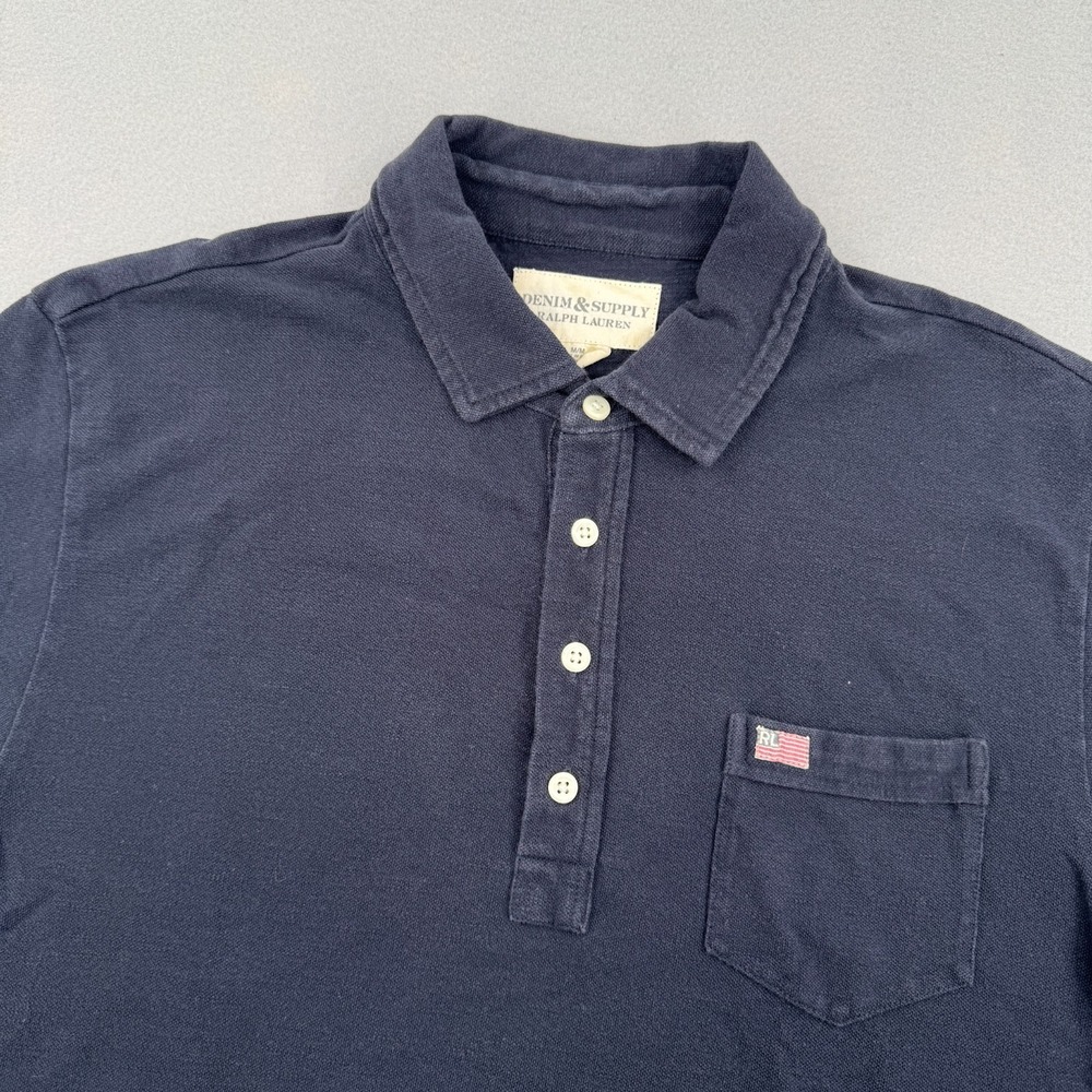 Vintage Denim & Supply Ralph Lauren Short Sleeve Polo Mens M Navy Blue Casual